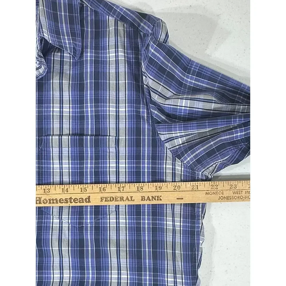 Banana Republic Mens Button Up‎ Shirt Size Medium 15-15.5 Blue Plaid 100% Cotton